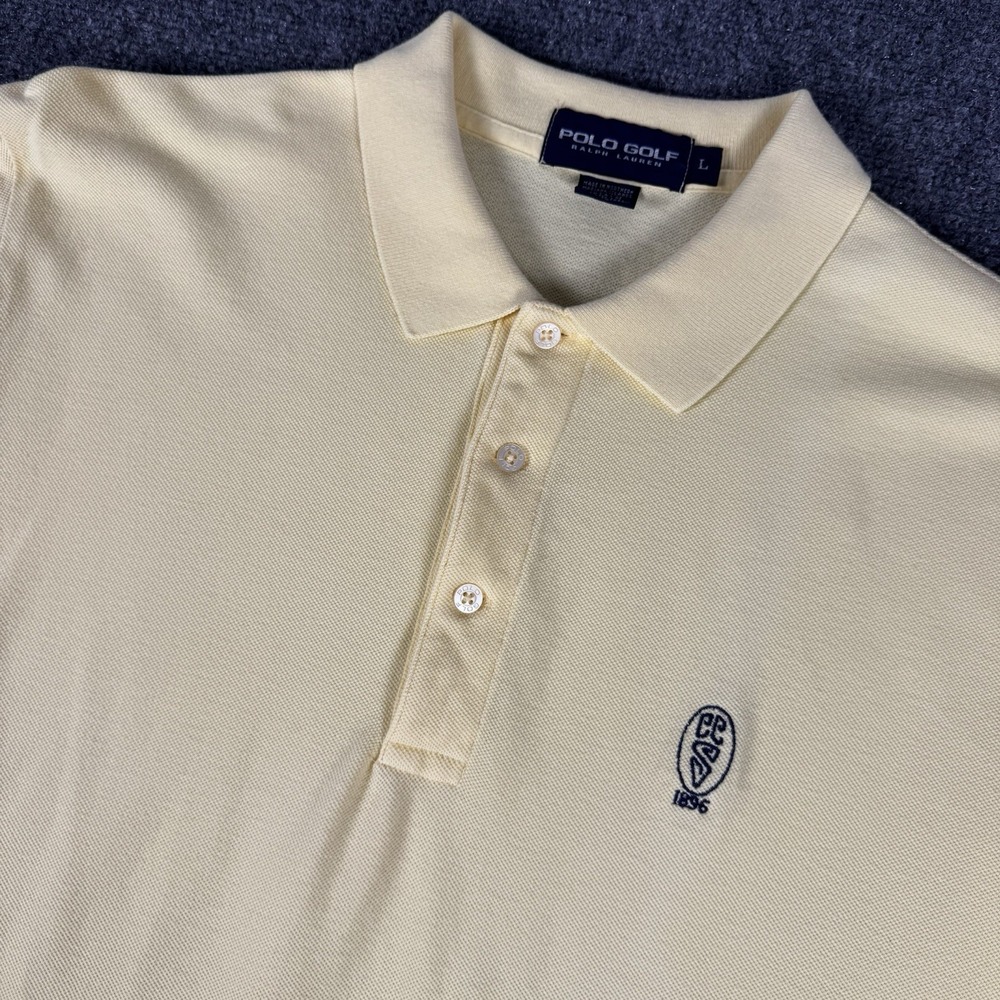 Polo Golf Ralph Lauren Shirt Mens L Yellow Short Sleeve 1896 Embroidered Logo